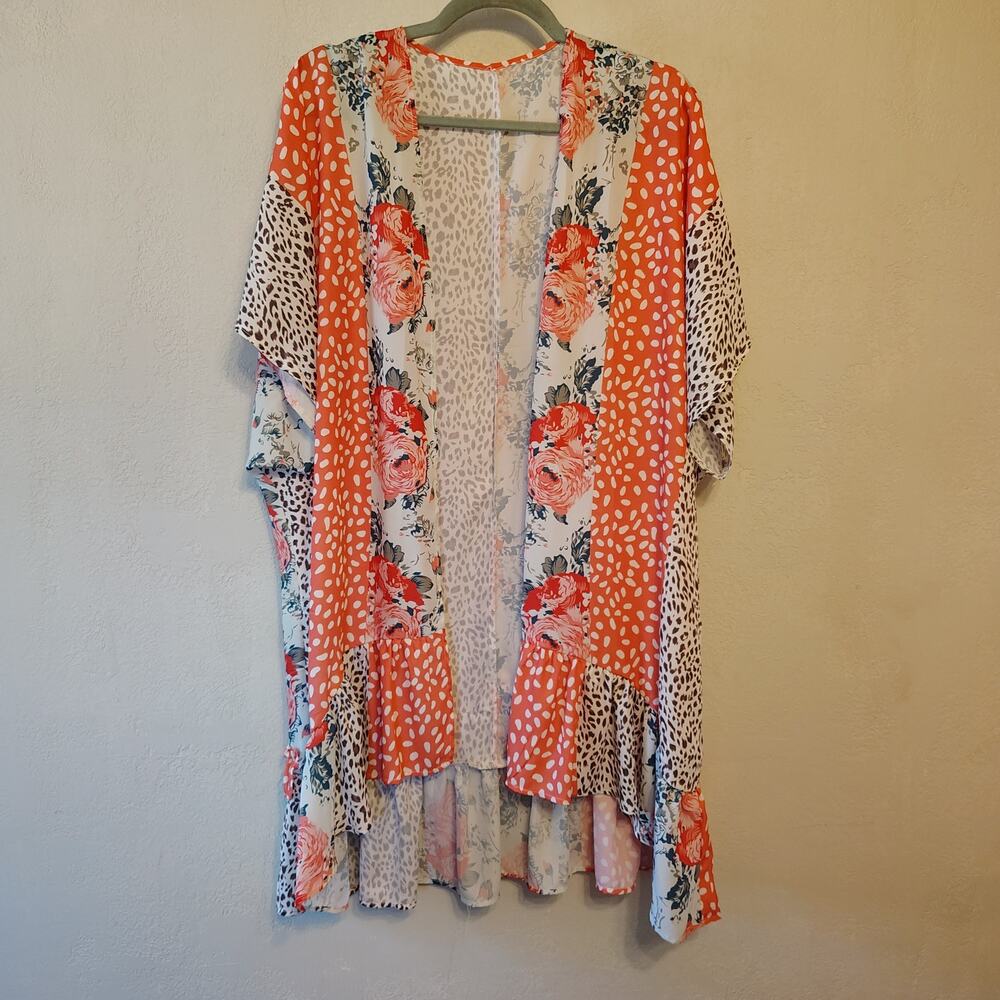 Boho Mixed Print Kimono Leopard Floral Duster Cardigan Boutique Style